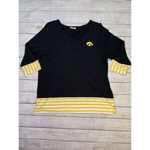 UG Apparel Iowa Hawkeyes Women's size Large Top Yellow stripes Black Wide Neck‎